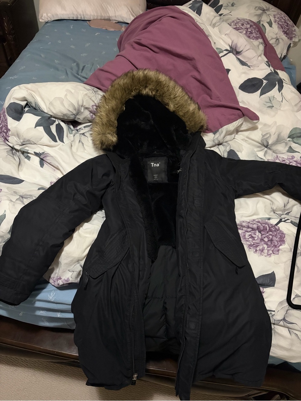 TNA Black Hooded Summit Parka with Faux-Fur Trim